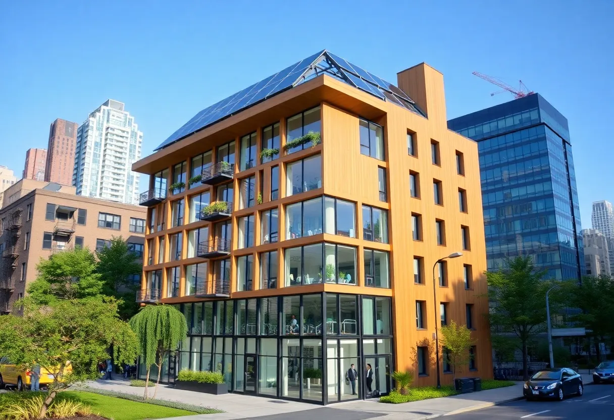 A new all-electric building in New York featuring solar panels.