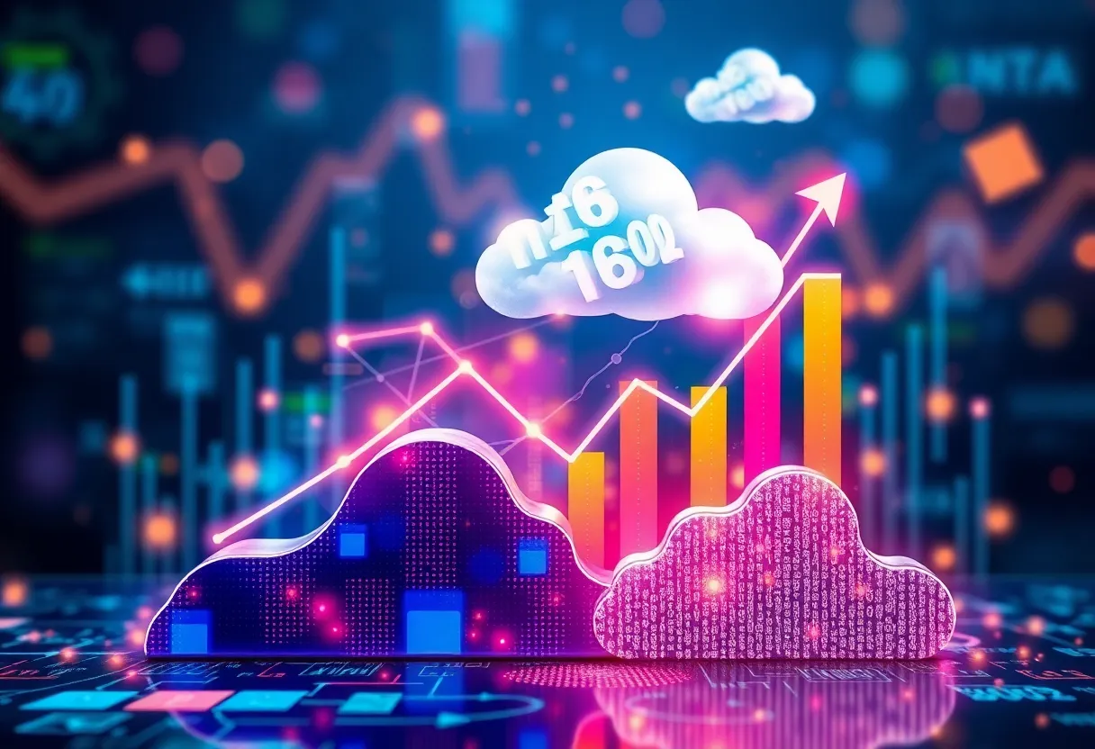 Illustration representing Alphabet Inc.'s financial growth in Q3 with cloud computing elements.
