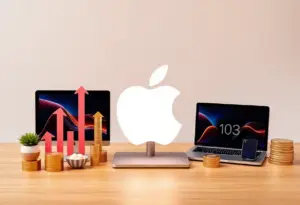 Visual representation of Apple's record financial success featuring innovative products.