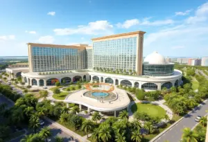 Concept design of Bally's Bronx Casino Resort showcasing a hotel and gaming area.