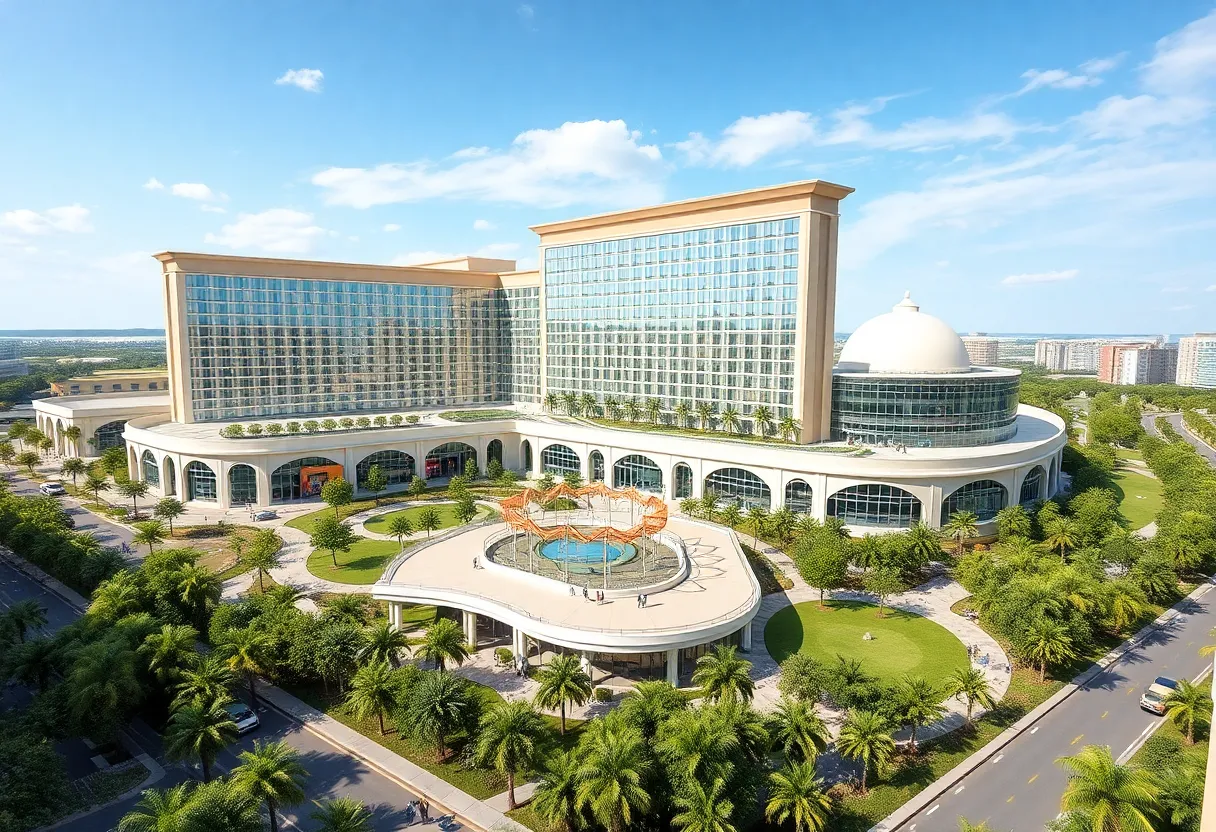 Concept design of Bally's Bronx Casino Resort showcasing a hotel and gaming area.