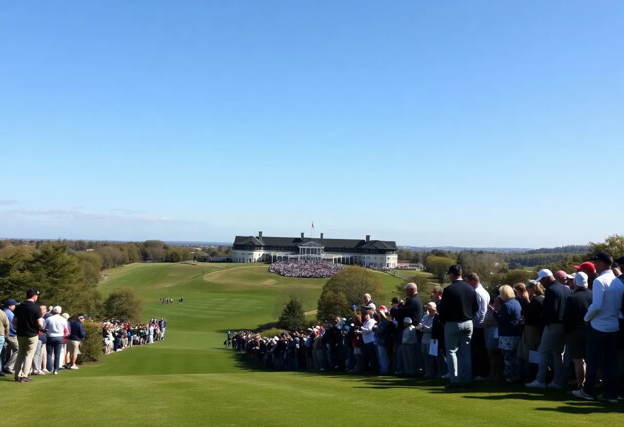 Bethpage Black golf course with spectators during the Ryder Cup event