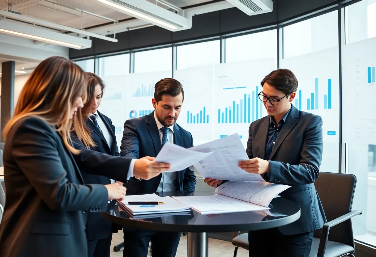 Professionals in a meeting discussing financial strategies