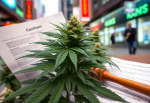 Cannabis plant with regulatory documents depicting legal tensions in the industry