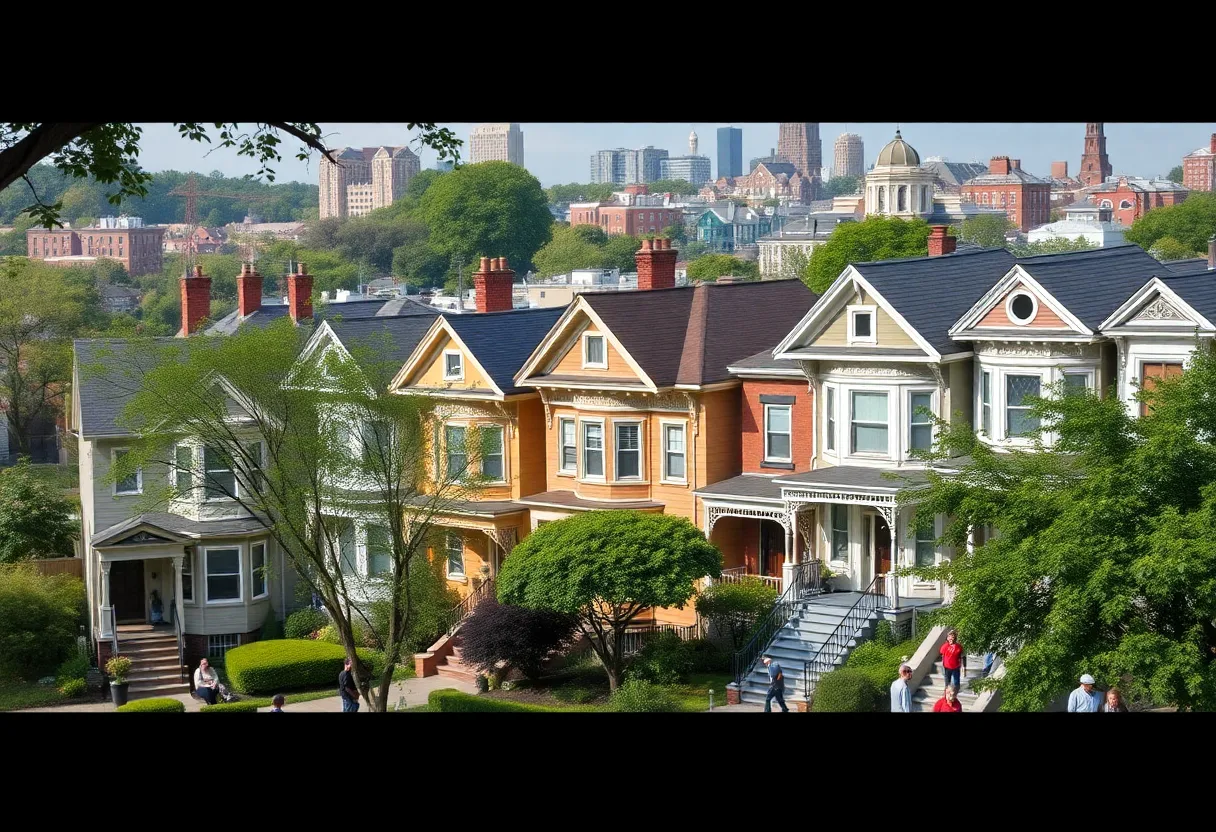 A vibrant neighborhood in New York with diverse homes and green parks.