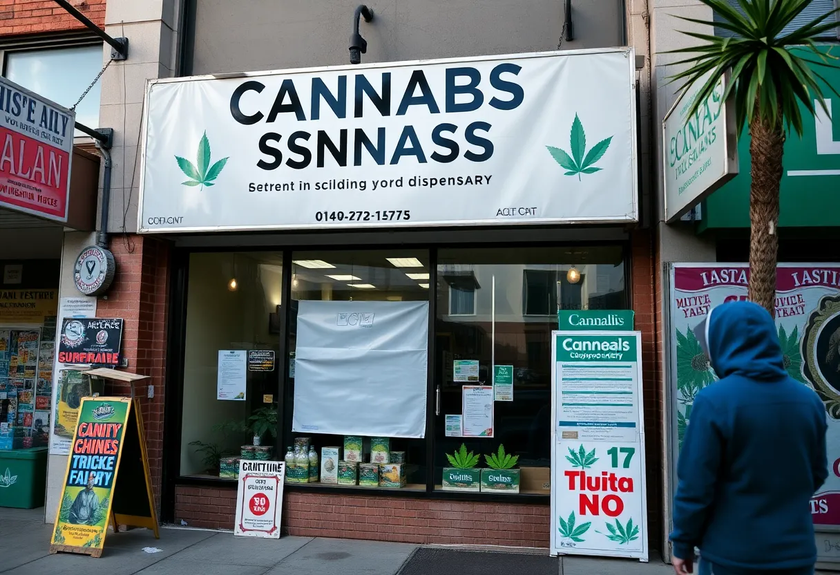 Closed sign on a cannabis dispensary storefront in Brooklyn
