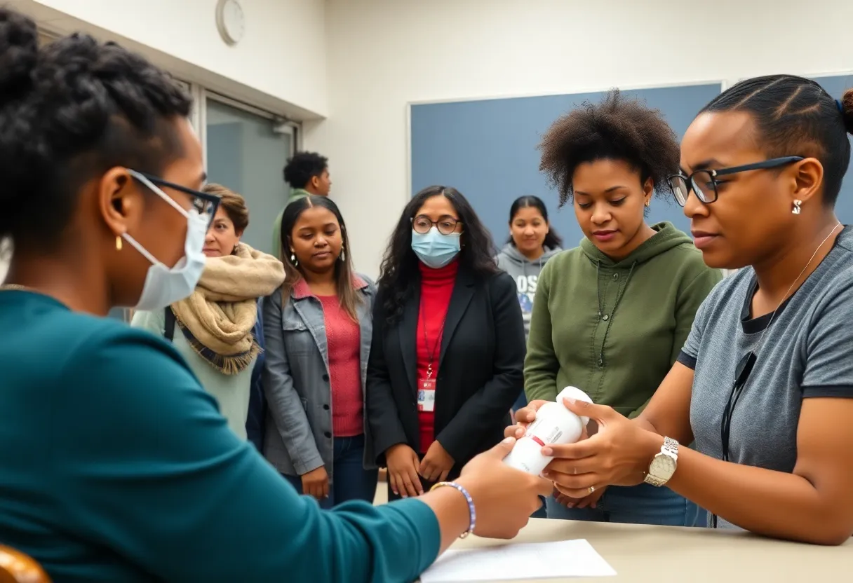 Community members participating in a naloxone training session.