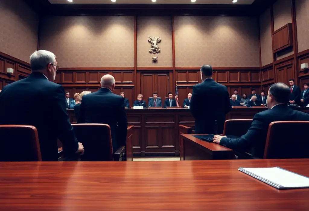 Courtroom during a serious legal proceeding