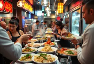 A variety of New York City restaurant dishes arranged beautifully on a table.
