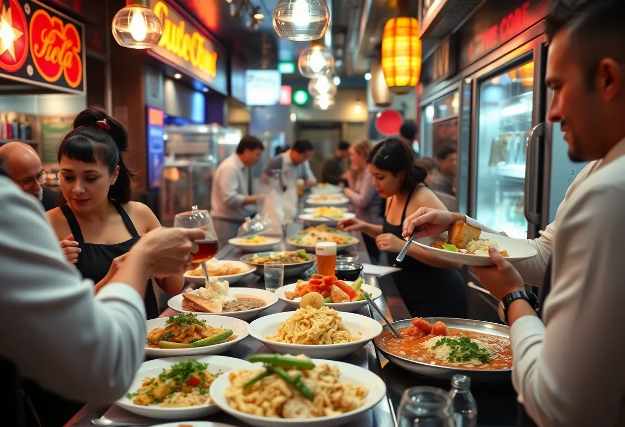 A variety of New York City restaurant dishes arranged beautifully on a table.