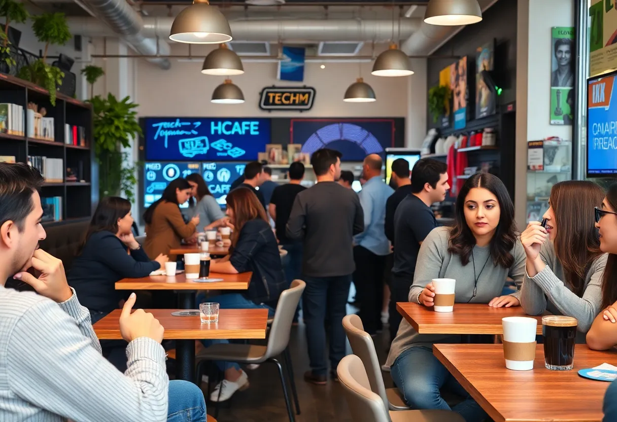 Tech professionals networking at Cursor Café pop-up in NYC