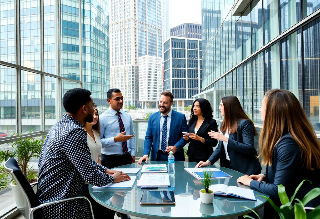 Diverse leaders engaging in economic discussion in NYC