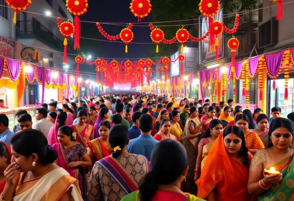 Celebration of Diwali in New York City schools with colorful decorations and traditional attire.