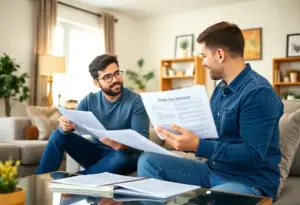 First-time homebuyer reviewing home insurance documents.