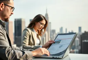 Real estate agent examining listings in New York City