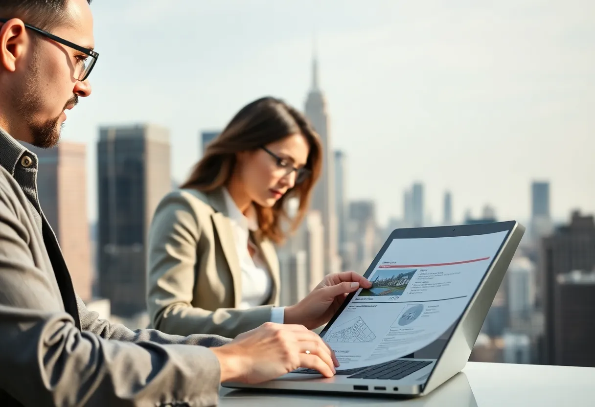 Real estate agent examining listings in New York City