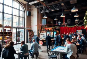 Indoor view of I.FLY Trapeze and Gatsby’s Board Game Café at Samanea New York