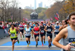 Final finishers crossing the finish line at the TCS NYC Marathon.