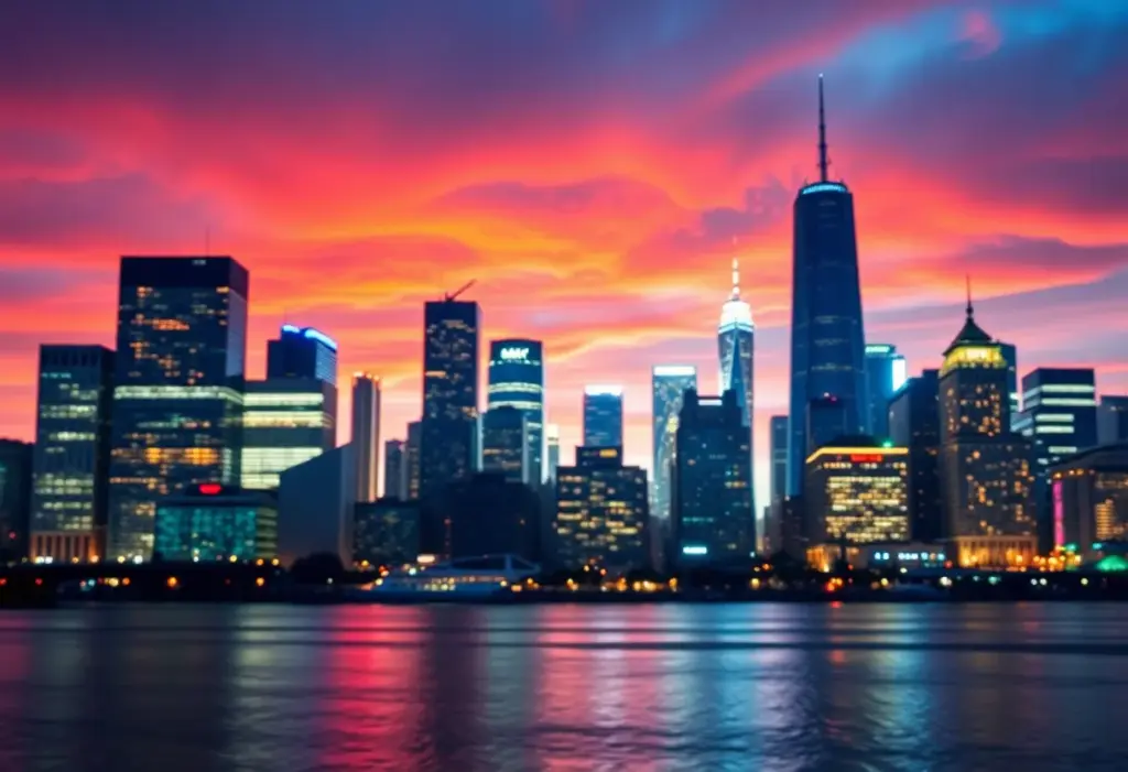 Abstract representation of financial innovation with a skyline