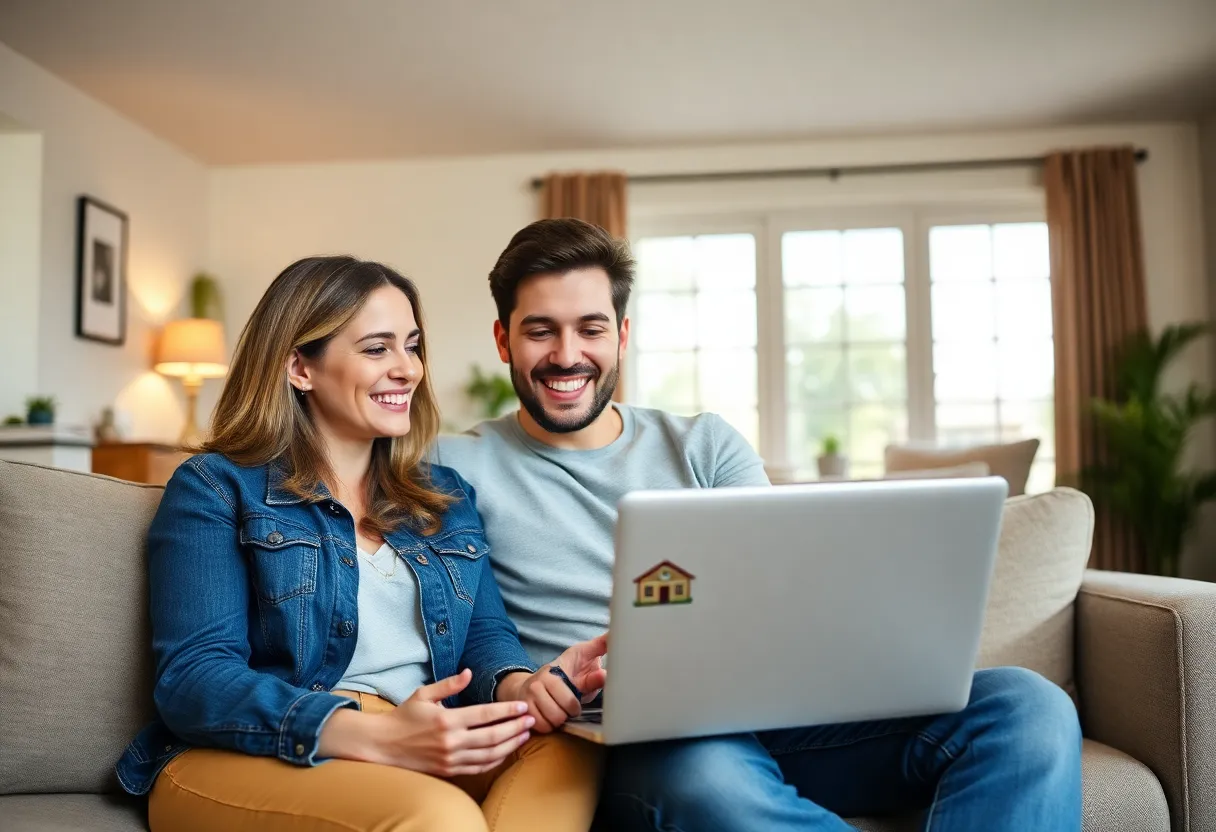 Couple discussing home buying strategies in the living room