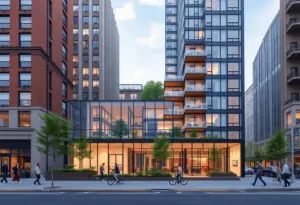 Conceptual image of Four Manhattan West being transformed into residential units.