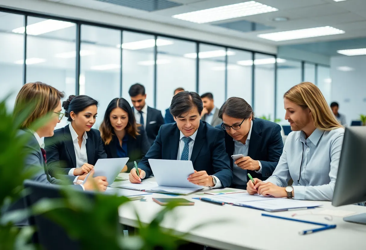 Team of auditors working together in an office setting