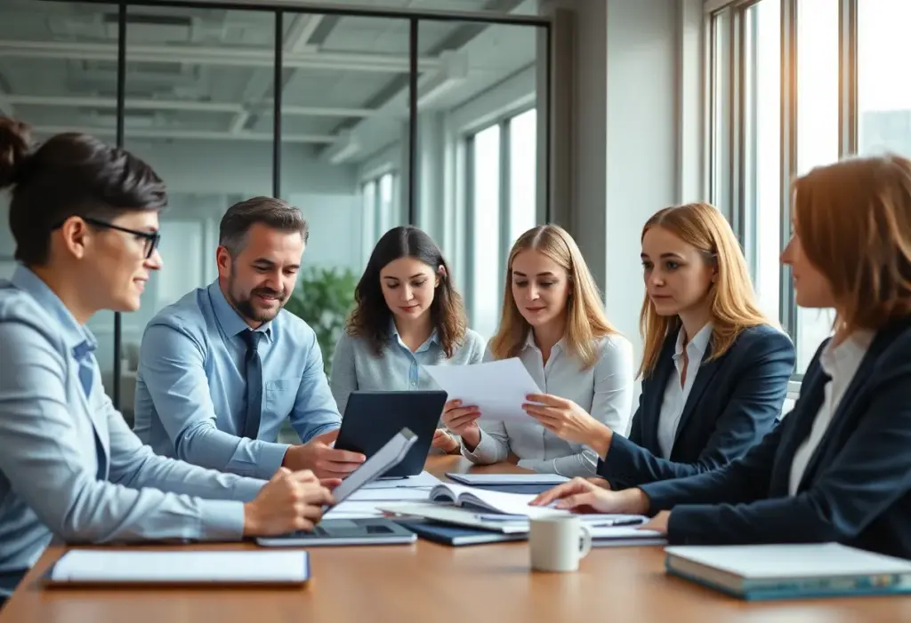 Accounting professionals collaborating in an office