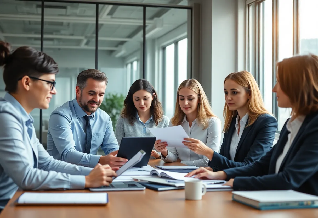 Accounting professionals collaborating in an office