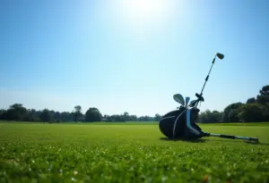 A tranquil golf course with equipment representing recovery.