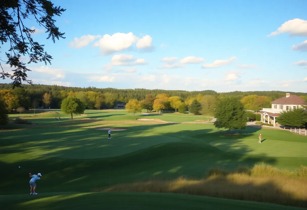 Lush golf course in New York with players and facilities