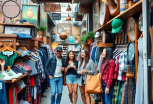 Group shopping at thrift store in Manhattan with golf items