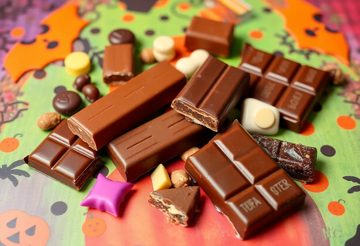 Candy bars showcasing changes in cocoa content for Halloween.