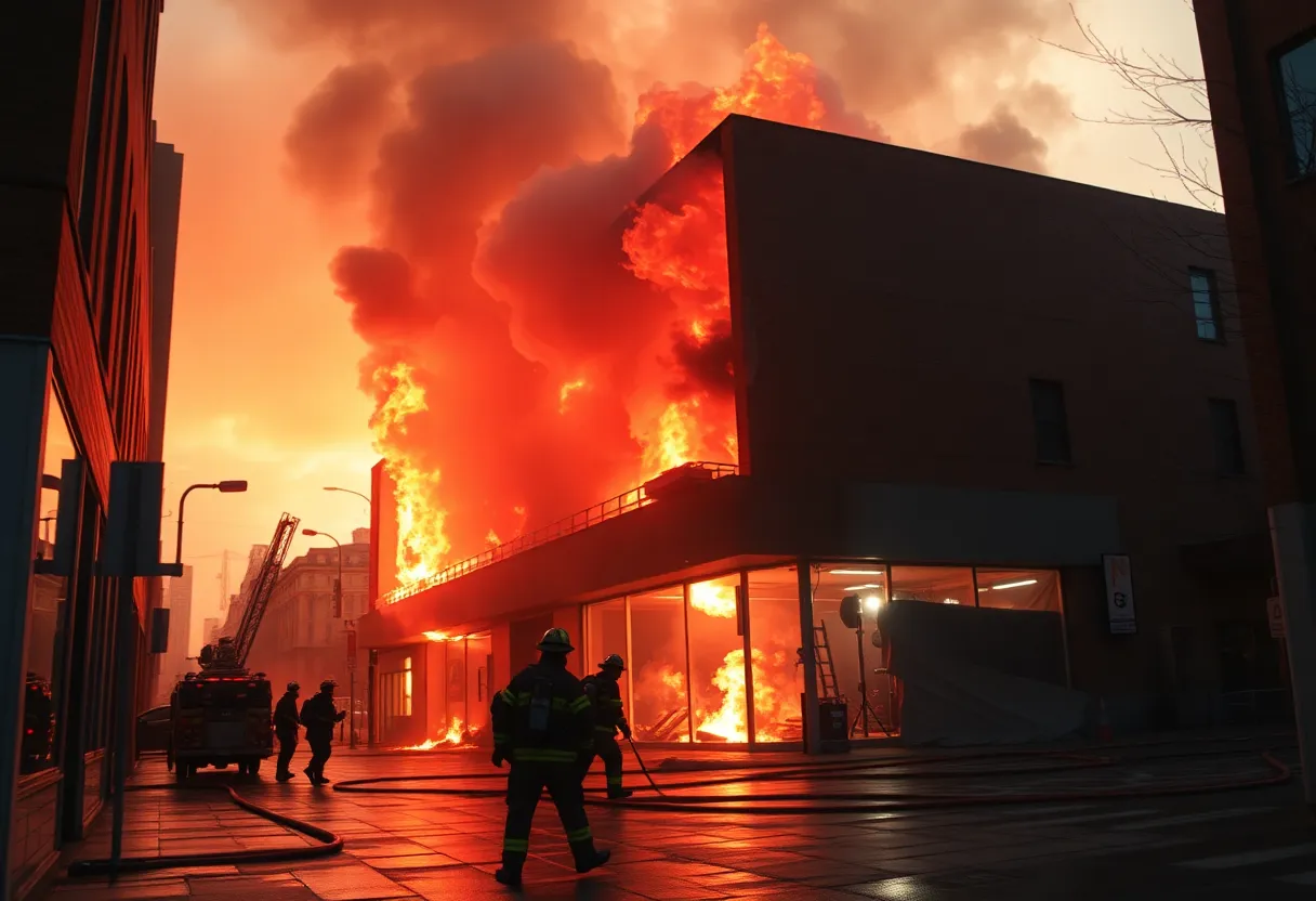 Firefighters battling an early morning fire in Hicksville