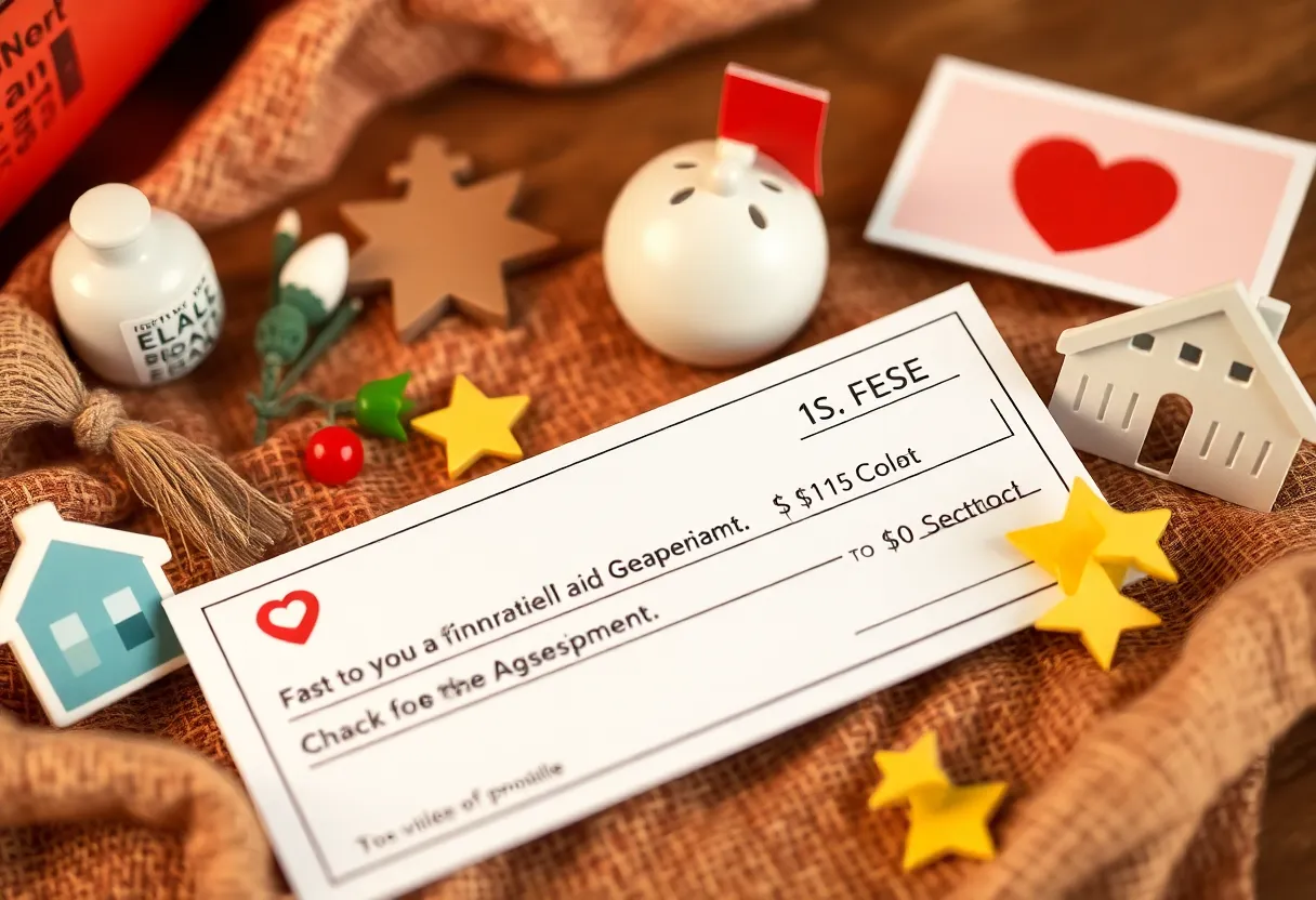 An illustration of a check being mailed for inflation refund assistance.