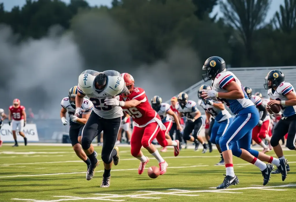 Players from Iona Prep football team in action during a game.