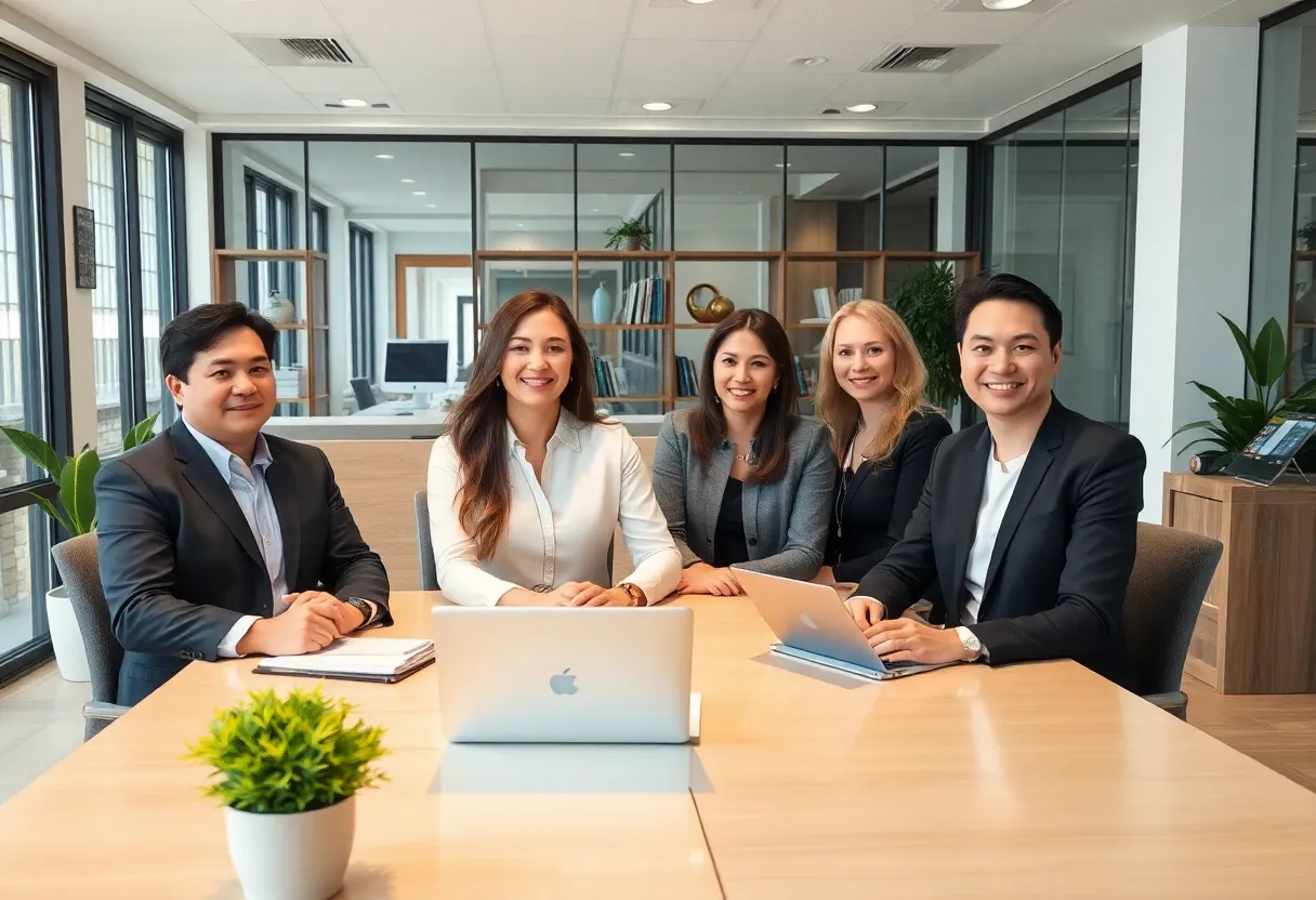 Professional real estate office with teamwork in action