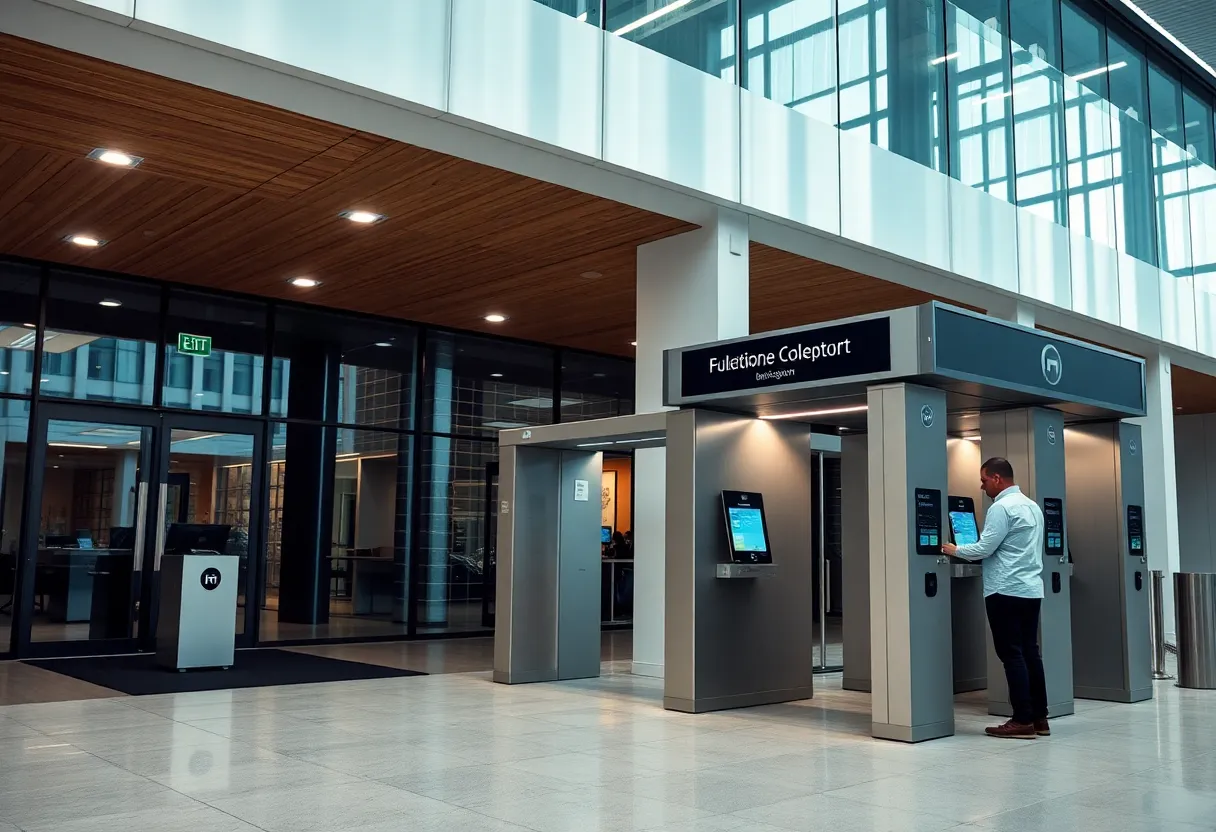 Security checkpoint with biometric scanning technology at JPMorgan headquarters