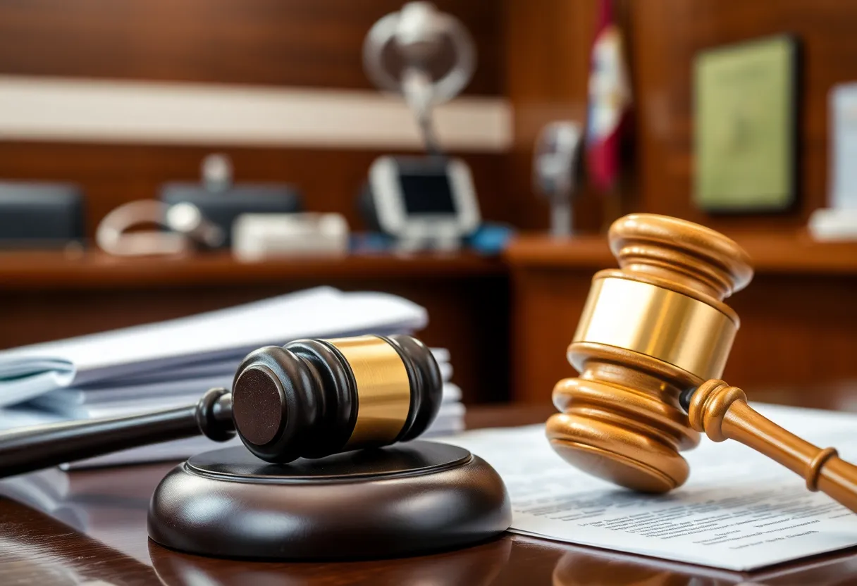 A courtroom scene symbolizing a lawsuit about fraudulent medical billing practices.