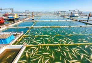 Aquaculture farm on Long Island with various seafood operations.