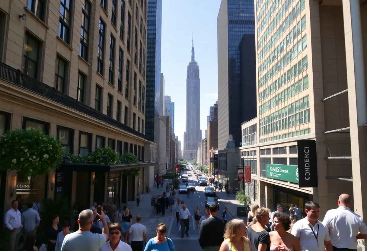 A luxury hotel in Manhattan with bustling streets