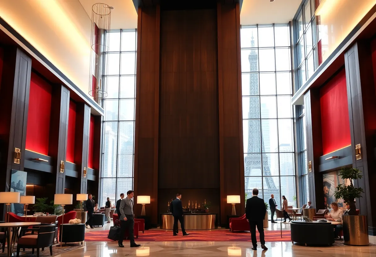Interior view of M Social Hotel lobby highlighting modern design