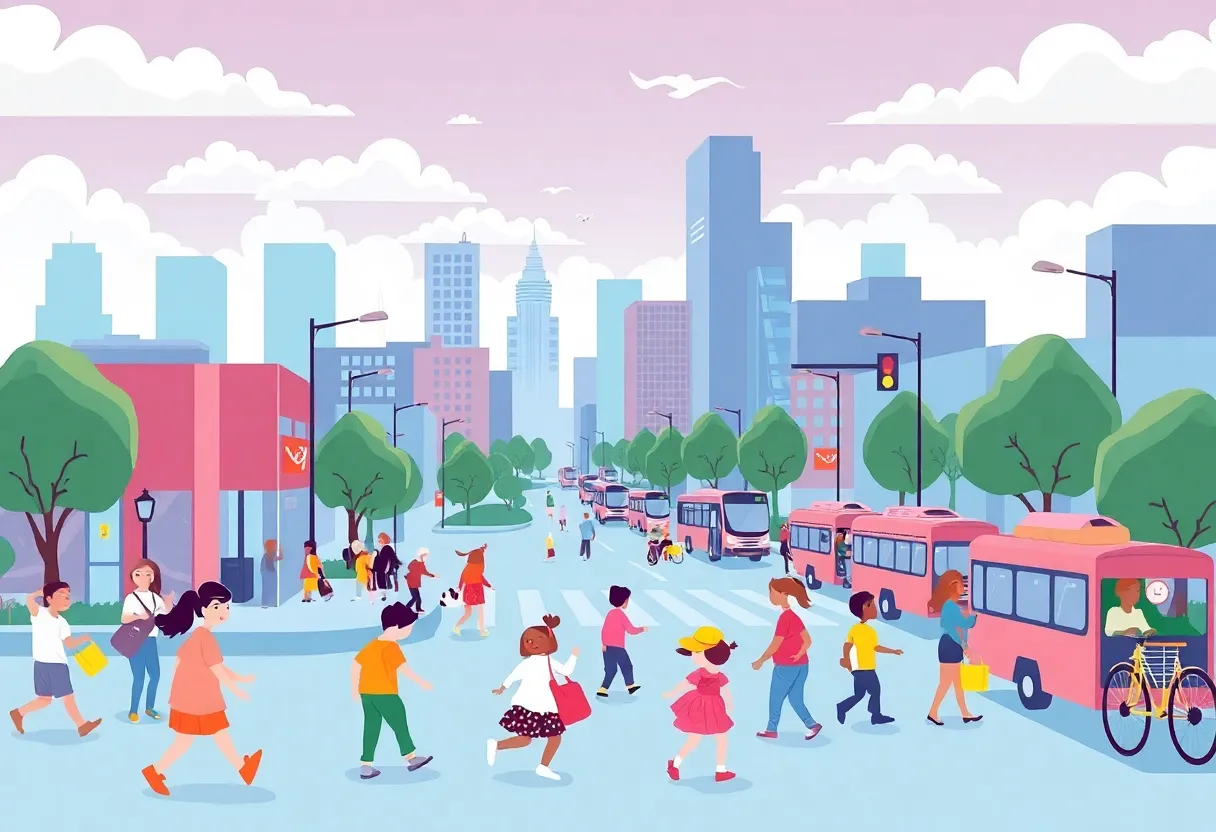 Illustration representing Mamdani's vision for New York City focusing on community engagement and public services.