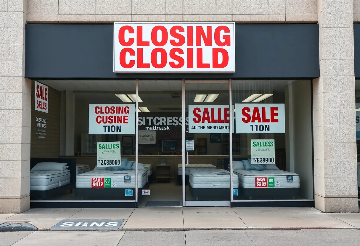 Closure sale signage at a Metro Mattress store