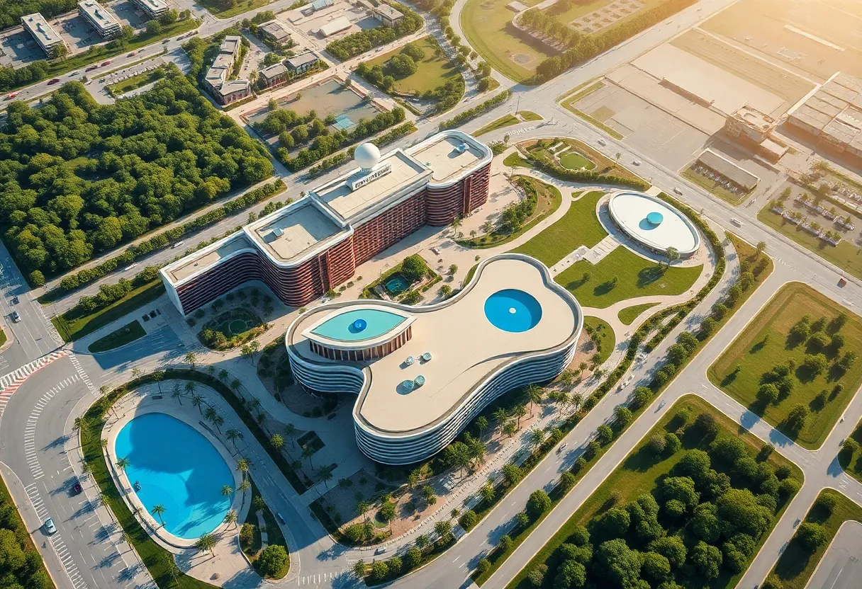 Conceptual rendering of the Metropolitan Park casino project with buildings and parks.