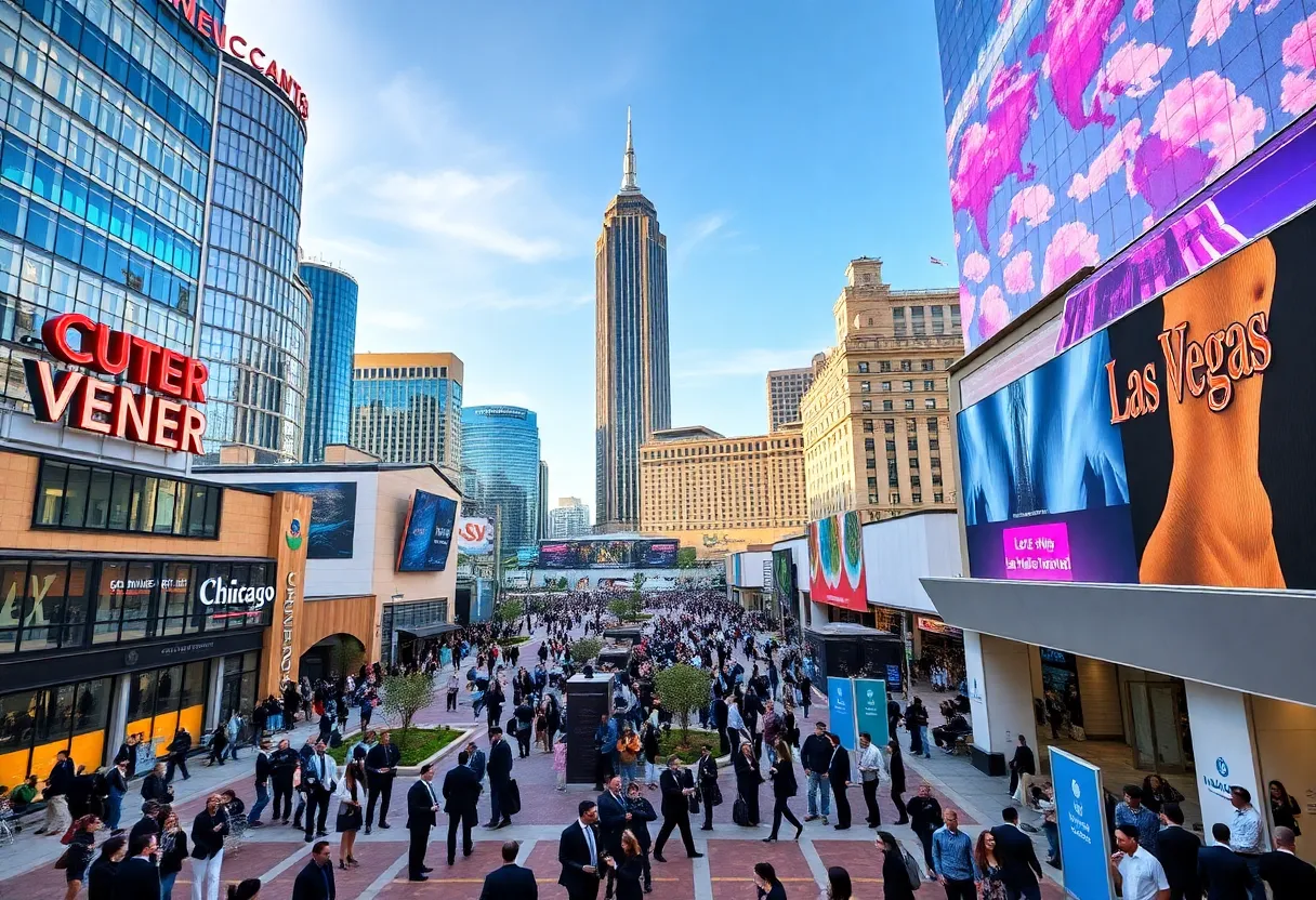 A lively cityscape featuring top venues for MICE events in the US.