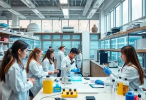 Students working in a modern college laboratory