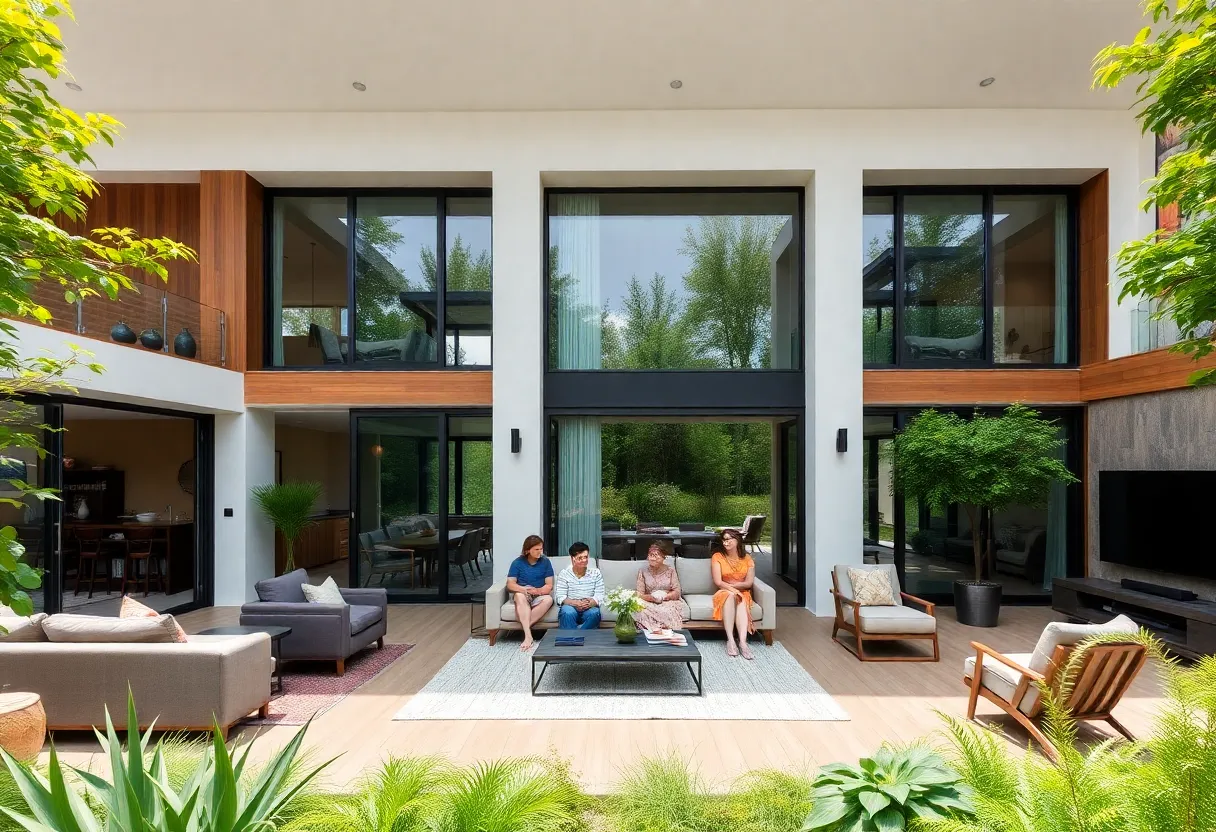 Exterior view of a modern multi-generational home in New York