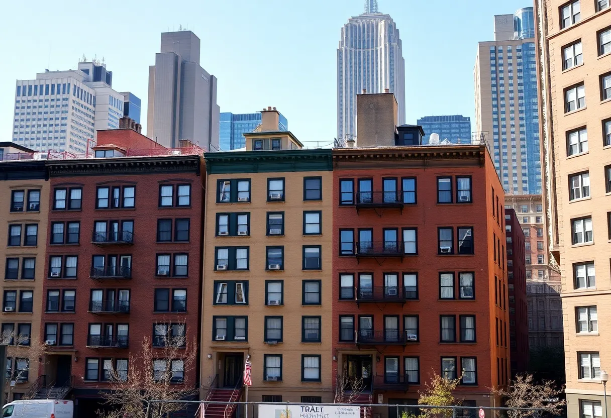 Cityscape of New York featuring affordable housing units