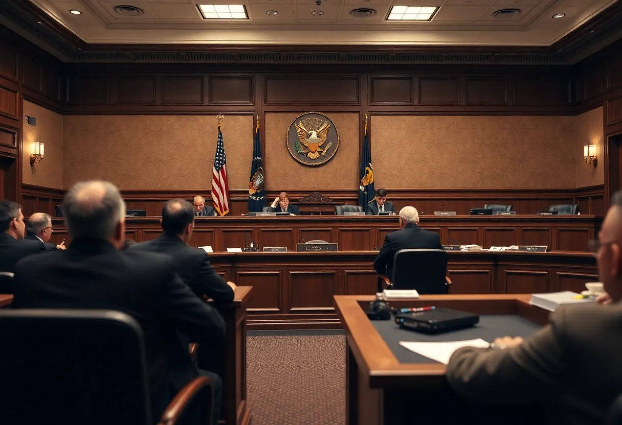 Federal courtroom scene highlighting gun control legal proceedings