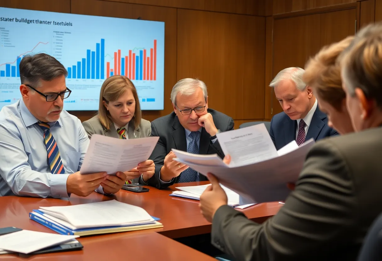 State officials discussing the New York budget situation